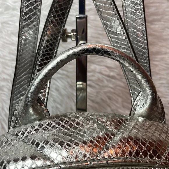 Michael Kors Abbey Metallic Quilted Silver Embossed Leather Medium